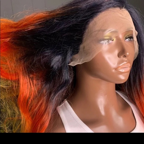 New Luxury 28inch Navy Blue/Yellow/Red Synthetic Lace Front Wig - Picture 2 of 4